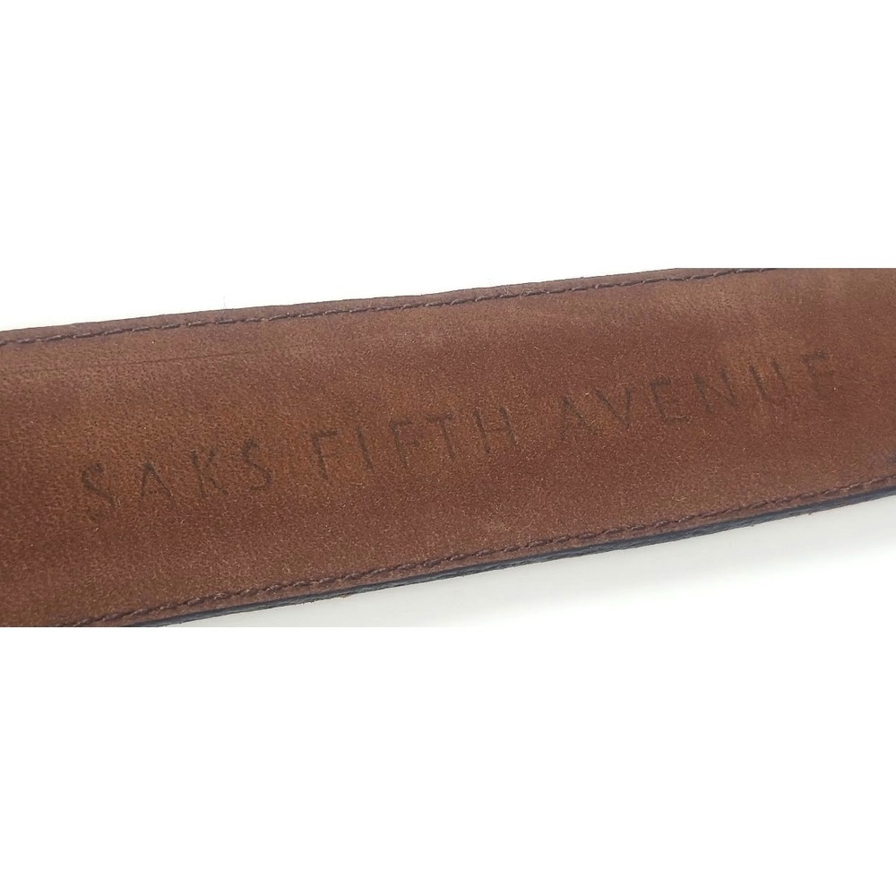 AS IS Saks Fifth Avenue Belt 38 M-3832 Spain Brown Leather Linen - MISSING PRONG - Picture 11 of 12